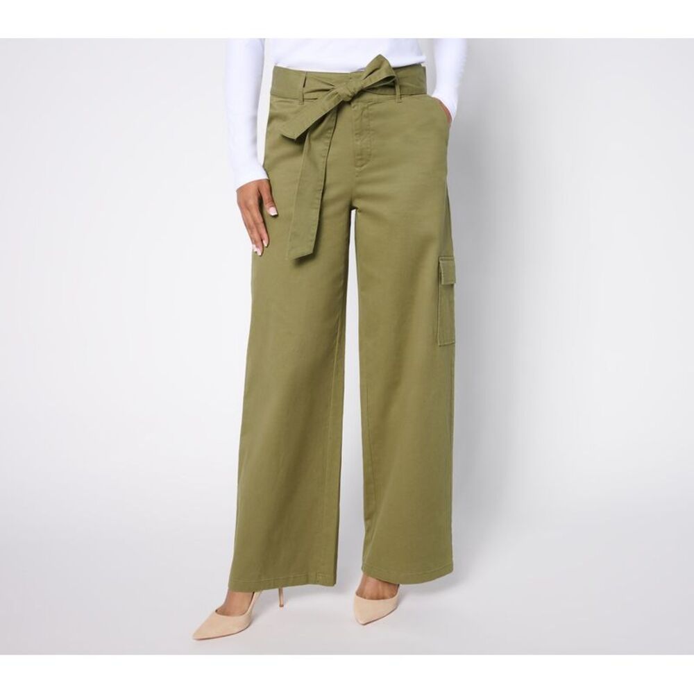 Me by Jennie Garth Women's Pants Sz 6 Rowen Wide Leg Self Belt Green A663747 - Picture 1 of 4
